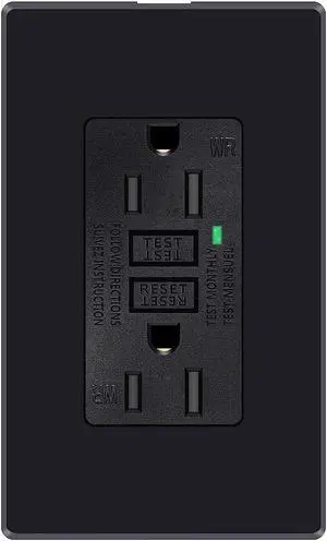 Black GFCI Outlet 15 Amp,KCMYTONER Black GFI Electrical Outlet, Black Ground Fault Receptacle Outlet Weather Resistant 125 Volt,with Decorator Screwless GFCI Plate,ETL Listed, Black GFI