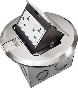 ENERLITES Round Pop-Up Floor Box Kit, 6" Diameter Cover, 20A Tamper-Weather Resistant Receptacle Outlet, Watertight Gasket, Corrosive Resistant Hardware, 961501-S, Nickel Plated Brass