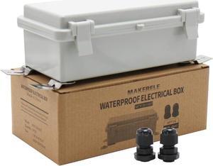 MAKERELE Waterproof Electrical Box Outdoor Junction Hinged Cover Plastic Clip 7.9"3.9"2.8" (20010070mm) Outdoor Watertight DIY Electronics Enclosure with Wall Bracket and 2 NPT 1/4 Glands
