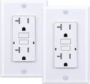 20 Amp GFCI Outlet, Tamper-Resistant GFI Receptacle with LED Indicator, Self-Test Ground Fault Circuit Interrupter, Decorator Wall Plates and Screws Included, UL Listed, White2 Pack