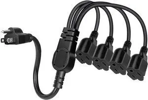1 to 4 Power Extension Cord Y Splitter, 3-Prong Heavy Duty Indoor Outdoor Cable Outlet Protector, NEMA 5-15P to NEMA 5-15R, Y-Type 3 Outlet Extension Cord for Home, Room, Office (20 Inch)