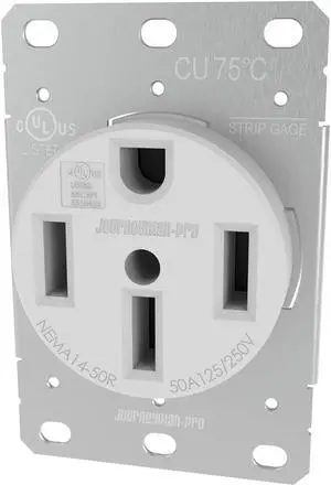 Lifetime Guaranteed, NEMA 14-50 Commercial/Industrial Grade U.L. Approved 50 AMP 240V Receptacle 50A Wall Range Outlet for RV and Electric Vehicles, 125/250V Black or White (White)