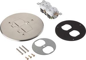 ENERLITES Dual Flip Lid Floor Box Cover, 5.75" Diameter, 20A Tamper-Weather Resistant Receptacle Outlet, Watertight Gaskets, 975517-S, UL Listed, Nickel Plated Brass, 1 Gang