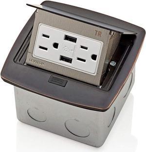 Leviton PFUS1-BZ Pop-Up Floor Box with Dual Type A, 3.6 USB Charger, 15 Amp Outlet, Bronze