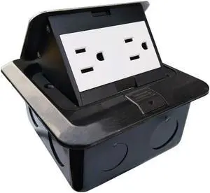Floor Electrical Outlet Pop Up Kitchen Countertop Waterproof Sockets Pop Out Receptacle Stainless Steel Box Black Cover 15A
