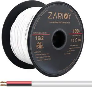 100 Feet 16 Gauge 2 Conductors Red Black Wire with Fire Resistant CL2 White Jacket, 16 AWG Electrical Hookup Wire LED Strips Extension Cord Cable for LED Ribbon Lamp Tape Lighting