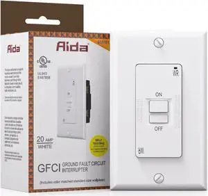 AIDA 20 Amp 120V Blank Face GFCI Weather Resistant Self Test LED Indicator Indoor Outdoor Faceless GFCI WR Outlet with Cover, UL Listed, Back &Side Wire (White, 1Pack)