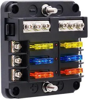 BlueFire 6 Way Blade Fuse Box Fuse Box Holder Standard Circuit Fuse Holder Box Block with LED Light Indication & Protection Cover for Car Boat Marine Trike Car Truck Vehicle SUV Yacht RV