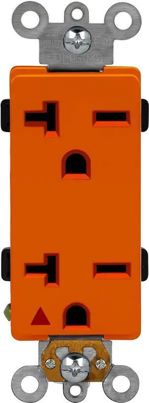 ENERLITES Isolated Ground Outlet, Industrial Grade Decorator Receptacle, 20A/250VA, 6-20R, 62050-IG-O, Orange