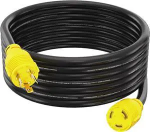 Houseables 30 Amp Generator Cord, L6-30 Extension Cord, L6-30R, L6-30P, Generator Cable, 3 Prong, 250V Extension, 30amp, NEMA, Twist Lock, Power Cable, House, RV, Heavy Duty, 10 Gauge, 250 Volt, 25 FT