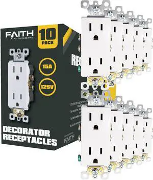 Faith [10-Pack] Non-Tamper-Resistant Outlet, 15A 125V Decorator Receptacles, UL-Listed, White