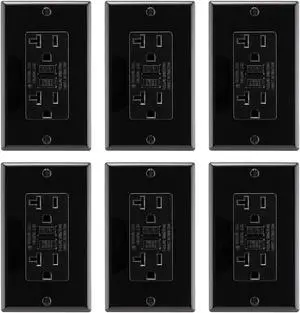 Asani 20 Amp GFCI Outlet with Matching Wall Plates, 6 Pack, 20A/125V 5-20R, Black Tamper-Resistant GFI Receptacle Set, ETL Listed Ground Fault Circuit Interrupter, Easy-Install