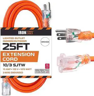 IRON FORGE 10 Gauge Extension Cord 25 FT - 15 AMP Extension Cord with 3 Prong 10 AWG Water Resistant Orange Outdoor Extension Cord - Great for Generator, Compressor, Major Appliances, US Veteran Owned
