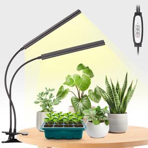 Grow Light Full Spectrum, Dual Head Plant Lights for Indoor Growing with Flexible Gooseneck, 104 LEDs Clip Grow Lamp with 4/8/12H Timer, 4 Brightness Levels, Ideal for Indoor Growth