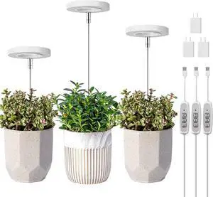 LORDEM Grow Light, Full Spectrum LED Plant Light for Indoor Plants, Height Adjustable Growing Lamp with Auto On/Off Timer 4/8/12H, 4 Dimmable Brightness, Ideal for Small Plants, 3 Packs