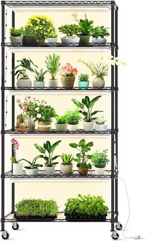 DIY Plant Shelf with Grow Light Grow Light Shelf with Adjustable Rack and Wheels Plant Stand 8Pack 192W T8 3000K Full Spectrum Grow Lights for Seed StartingSeed Tray295L x 138W x709H