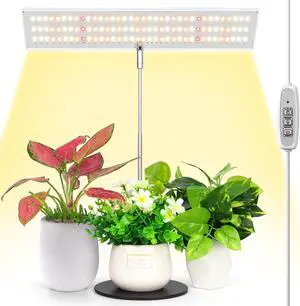LORDEM Grow Light, Full Spectrum LED Plant Light for Indoor Plants, Height Adjustable Growing Lamp with Auto On/Off Timer 4H/8H/12H, 4 Dimmable Brightness, Ideal for Home Desk Plant Lighting
