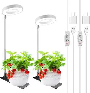 Grow Lights for Indoor Plants, Full Spectrum Halo Growing lamp with Detachable Base, Height Adjustable, 3 Colors, 10 Dimming, Automatic Timer, Plant Light for Small Plants Growing, 2-Pack