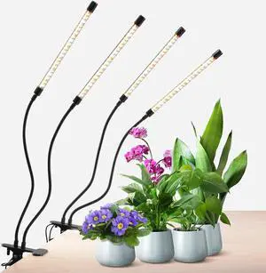 Plant Lights for Indoor Growing, Full Spectrum 4 Heads Clip Grow Lamps with 10 Feet Cables for Seeding Blooming and Fruiting(2 Pack)