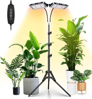 LORDEM Grow Light with Stand, Full Spectrum LED Plant Light for Indoor Plants, 200W Dual Heads Grow Lamp with Auto On/Off Timer, 3 Lighting Modes, 6 Dimmable Levels, Adjustable Tripod 15-63 inches