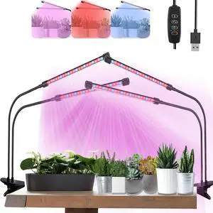 Grow Lights for Indoor Plants, Full Spectrum Plant Growing Lights with Auto On Off 3/9/12H Timer, 9 Level Dimmable & 3 Light Modes Clip on Grow Lamp for Indoor Seed Starting/Succulent, 2 Packs