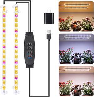 Two Strip Growing Lamp for Indoor Plants, Red & 3000K & 6000K Full Spectrum LED Grow Light Strips with Auto ON/Off 3/9/12H Timer,10 Dimmable Levels for Green House Succulent (13 in)