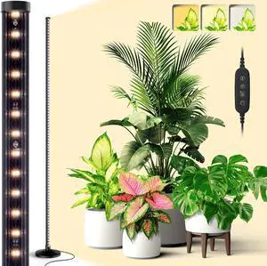 Standing Grow Lights for Indoor Plants,T10 Full Spectrum Vertical Grow Light Wide Illumination Area,16in-65in Adjustable Height Plant Light with Stand,3 Light Modes Floor Grow Light with Timer