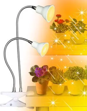 DOMMIA Grow Lights for Indoor Plants,Full Spectrum Grow Light with Warmwhite Red LED,Dual Head Clip on Plant Light for Indoor Plants,ON/Off Switch,Adjustable Gooseneck Plant Light for House Plants