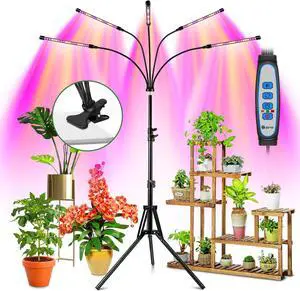 wolezek Grow Lights for Indoor Plants, Full Spectrum LED Plant Grow Light with Adjustable Stand and Sturdy Clip, 5-Heads Plant Light with Auto 6/12/16H Timer, 3 Light Modes, 5 Levels Dimmable
