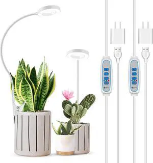 Plant Light Clip on, 6500K White Full Spectrum Grow Lights for Indoor Plants, Halo Grow Lamp with 360° Gooseneck, 6/12/16H Timer, 3 Light Modes, 5 Level Dimmable Indoor Plant Light 2 Pack