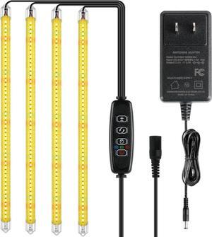 iPower 60W LED Grow Light Strips for Indoor Plants with Auto ON/Off 3/9/12H Timer 10 Dimmable Levels 48 LEDs Per Tube Sunlike Grow Lamp for Hydroponics Succulent, Yellow