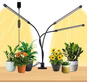 3-Head Full Spectrum LED Grow Light, 3 Modes, 10 Dimming Levels, Auto On/Off, 360 Gooseneck, Suitable for Indoor Plants