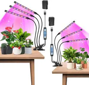 Garpsen Led Grow Light, 2PCS 3 Heads Full Spectrum Clip Plant Light for Indoor Plants, 120 LEDs Grow Lights, with 3 Switch Modes & Auto ON/Off 6/12/16H Timer, 5 Dimmable Levels (Red Blue Warm White)