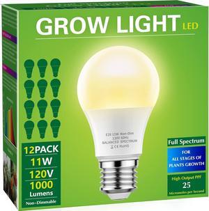 Briignite Grow Light Bulbs, LED Grow Light Bulb A19 Bulb, Full Spectrum Grow Light Bulb, Plant Light Bulbs E26 Base, 11W Grow Bulb 100W Equivalent, Grow Light for Indoor Plants, Seed Starting, 12Pack