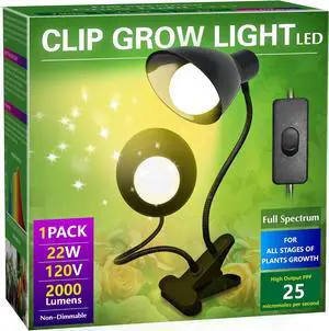 Briignite Grow Lights for Indoor Plants, Full Spectrum Grow Light Dual Head, 22W LED Clip On Grow Lights 200W Equivalent, Bulbs Replacement, Adjustable Gooseneck Grow Light for Seed Starting Indoor