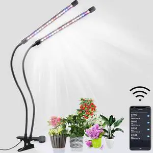 Led Grow Lights for Indoor Plants Full Spectrum, Smart WiFi Led Grow Light with Timer, Dimmable Clip on Grow Light App/Voice Control, Compatible with Alexa/Google/Siri (2 Tube)
