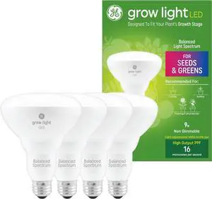 GE Grow LED Light Bulb for Plants Seeds and Greens with Balanced Light Spectrum, BR30 Floodlight (4 Pack)
