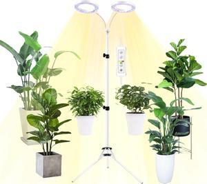 Yadoker Dual-Head LED Plant Light, Full Spectrum Grow Lamp, 8/12/16H Timer, 10 Dimmable Levels, 7 Switch Modes, Adjustable Tripod Stand, 15-66 inches