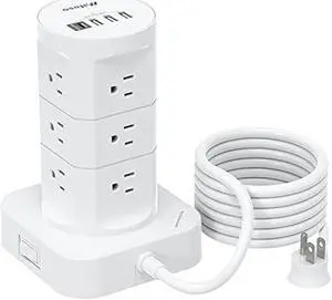 Surge Protector Power Strip Tower - 12 Widely Outlets with 4 USB Ports (1 USB C), 6FT Heavy Duty Extension Cord, Flat Multi Plug Outlet Extender Overload Protection for Home Office