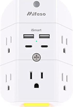 Surge Protector Outlet Extender - with Night Light, 5-Outlet Splitter and 4 USB Ports (2 USB C Charger), Multi Plug Outlet for Home, Dorm Room Essentials