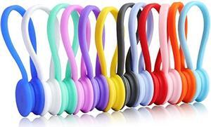 12 Pack Reusable Silicone Magnetic Cable Ties,Magnetic Cable Clips for Bundling and Organizing Headphone Cables,USB Charging Cords, Hanging & Holding,Stitching Fabric Magnetic Twist Ties
