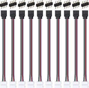 20 Pieces LED RGB Strip Light Connector Male and Female Connector Wire Cable 10 mm Wide Strip to Controller Adaptor with 10 Pieces Male 4 Pin Plugs for 5050 3528 RGB LED Light Strip