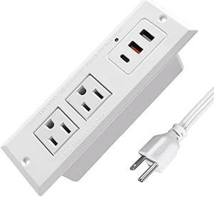 Recessed Power Strip with USB C, 20W PD Fast Charge Desk Multiple Outlets Type C Mountable Power Socket 6.56 FT Extension Cord (White)