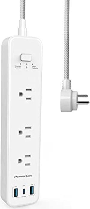 Power Strip, PowerLot USB Power Strip Surge Protector, 3 Outlets & 32W USB (1 USB C& 2 USB A) PD Power Strip with Extension Cord 5ft, ETL Flat Plug Power Strip with USB for Home, Office,and Dorm Room