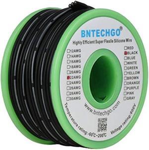 BNTECHGO 22 Gauge Silicone Ribbon Cable Flexible 3P Black 25 ft Flat Cable 22 AWG Stranded Tinned Copper Wire