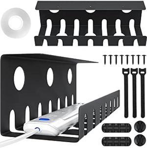 2 Pack Under Desk Cable Management Tray, Metal Cable Tray Basket for Wire Management, No Drill/Drill PC Cord Organizer for Home Office Computer Desk Cable Hider, 15.75x4.72x4.72in, Black Raceway