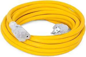 Internet's Best 25 FT Power Extension Cord with LED Lighted Plugs | 12 AWG (Gauge 12/3) Heavy Duty Outdoor/Indoor Power Extension Cable Cord | NEMA 5-15 R & 5-15P SJTW | Yellow