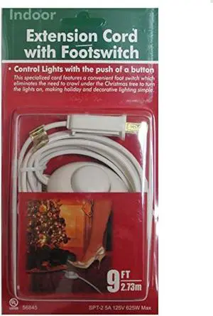 9 Foot Christmas Extension Cord with On/Off Foot Switch - - White Christmas Tree Extension Cord with Foot Button Switch - UL Listed