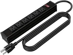 Oviitech Metal Socket Wall Mount 6 Outlets Heavy Duty Power Strip, 6 Feet Extension Cord, Mounting Brackets Included,Workshop/Industrial Use, ETL Certified