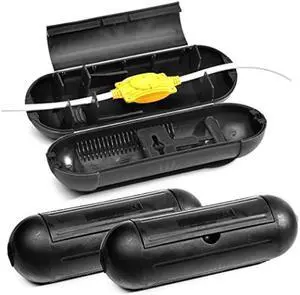 (3-Pack) Outdoor Extension Cord Protective Cover Set for AWG12/14/16 Cords | Water-Resistant Holder for Holiday String Lights, Plugs and Wires | Capsule Shaped Protector with Large Compartment (Black)